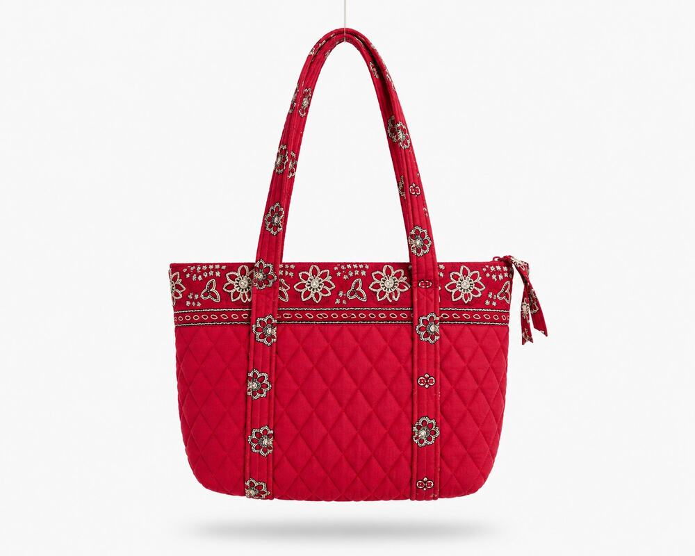 Vera Bradley Mini Tote Bag Red Floral Paisley Quilted Cotton Zip Top Retired